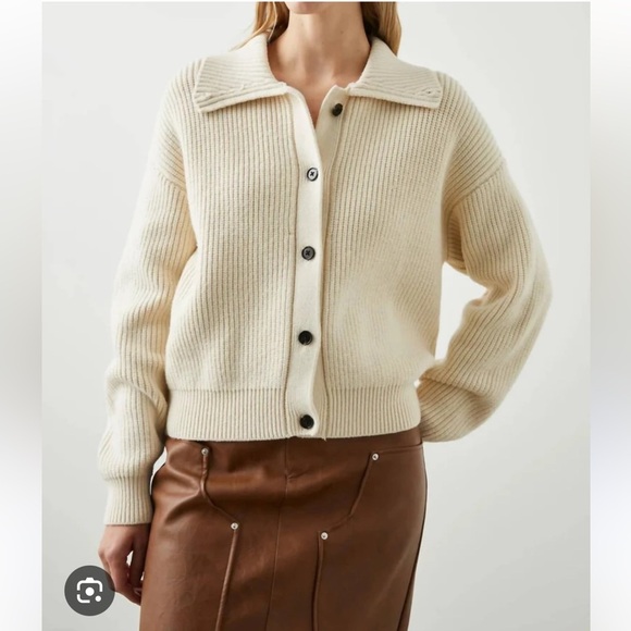 NWT $268 Rails esme Cardigan sweater in Ivory size M Removable Faux Fur Collar - Picture 4 of 16